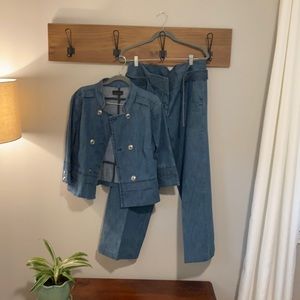Attention denim women’s suit separates.